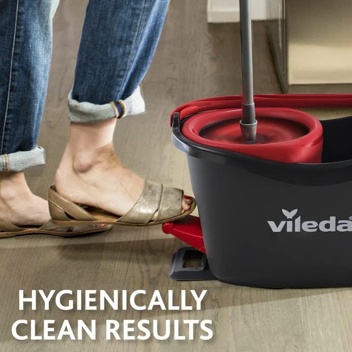 Vileda Turbo Microfibre Spin Mop and Bucket Set with Extra 2-in-1 Head Replacement - Red, 29.6 x 48.6 x 29.3 cm