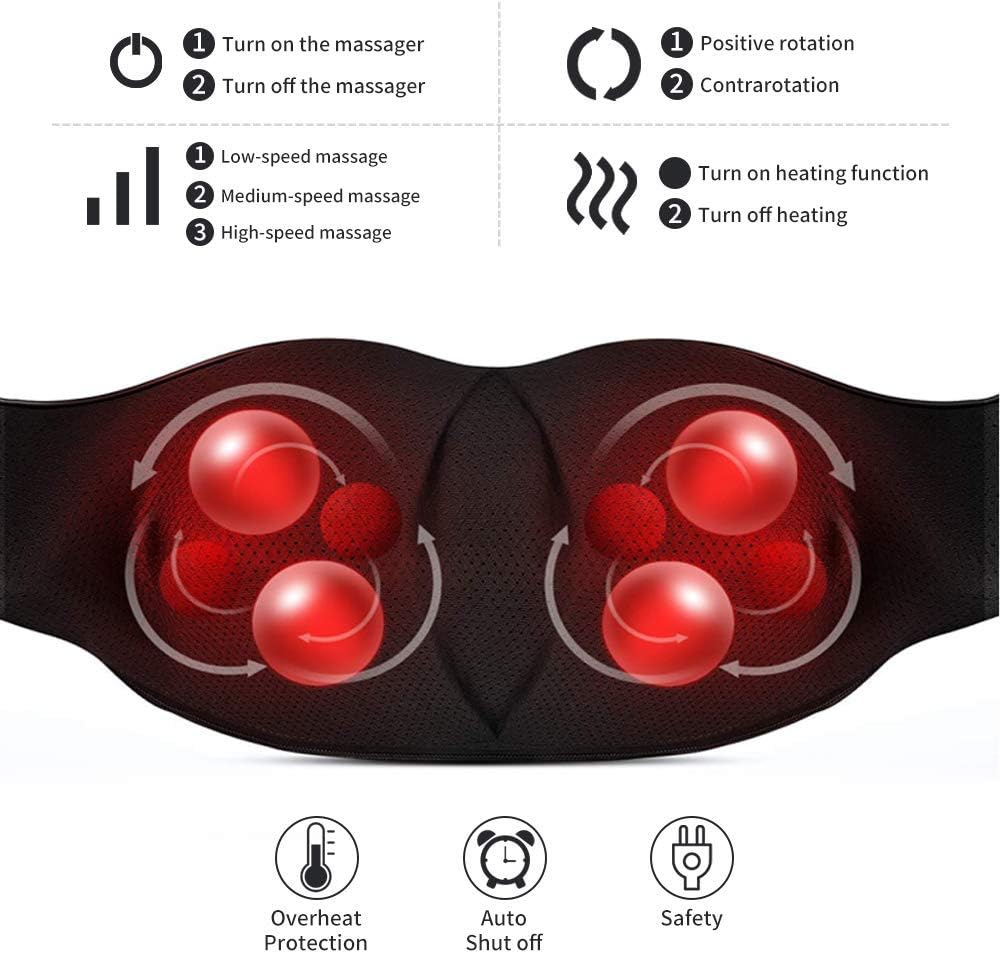 iKristin Neck Massager with Heat, Deep Tissue 3D Kneading, Portable Shiatsu Massager for Neck, Back, Shoulders, and Legs - Home and Car Use, Suitable for Women and Men