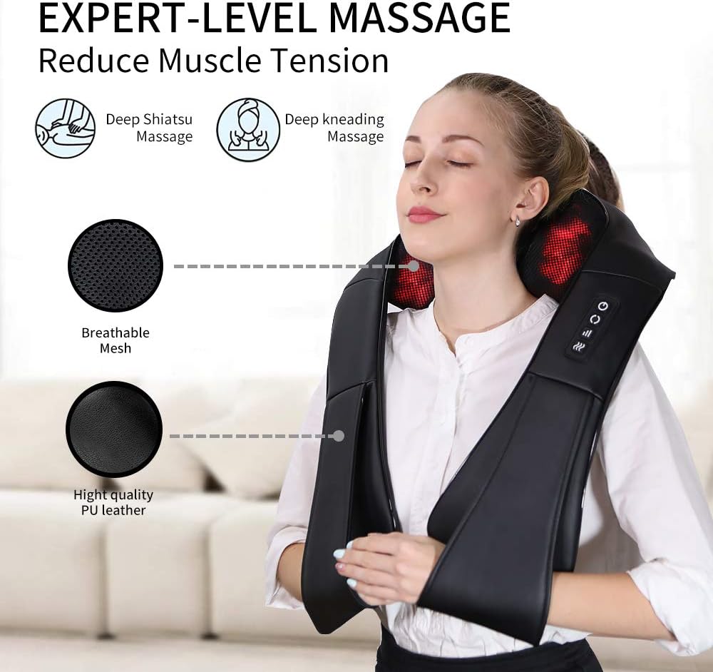 iKristin Neck Massager with Heat, Deep Tissue 3D Kneading, Portable Shiatsu Massager for Neck, Back, Shoulders, and Legs - Home and Car Use, Suitable for Women and Men