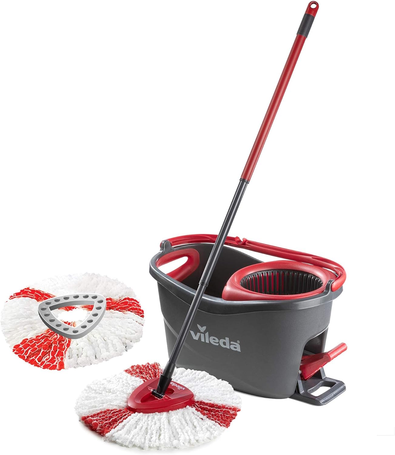 Vileda Turbo Microfibre Spin Mop and Bucket Set with Extra 2-in-1 Head Replacement - Red, 29.6 x 48.6 x 29.3 cm