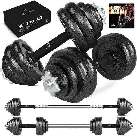 Amonax 20kg/30kg Cast Iron Adjustable Dumbbells Weight Set - Barbell Set for Men & Women, Strength Training Equipment, Home Gym Fitness